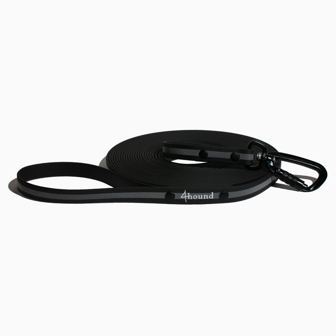 Waterproof tracking leash 'Reflective Black'